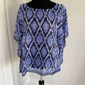 Talbots XS oversized silk blend scarf poncho blouse blue short sleeve